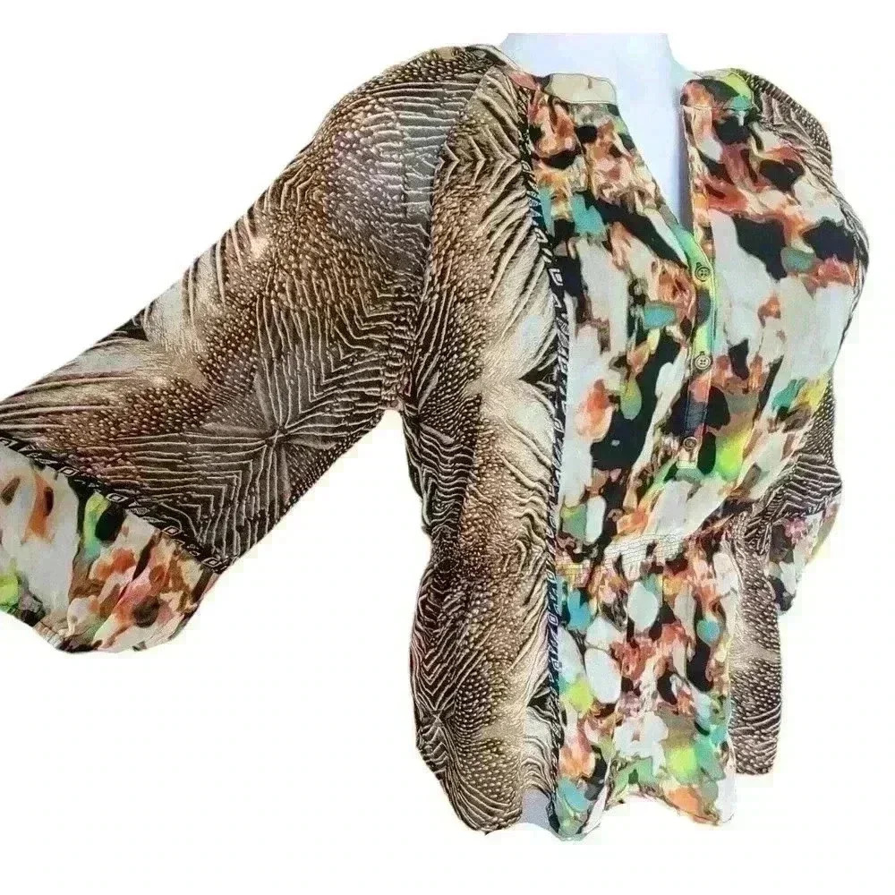 Calvin Klein Multicolor Printed Long Sleeve Top Blouse Womens Size Large - Picture 4 of 11